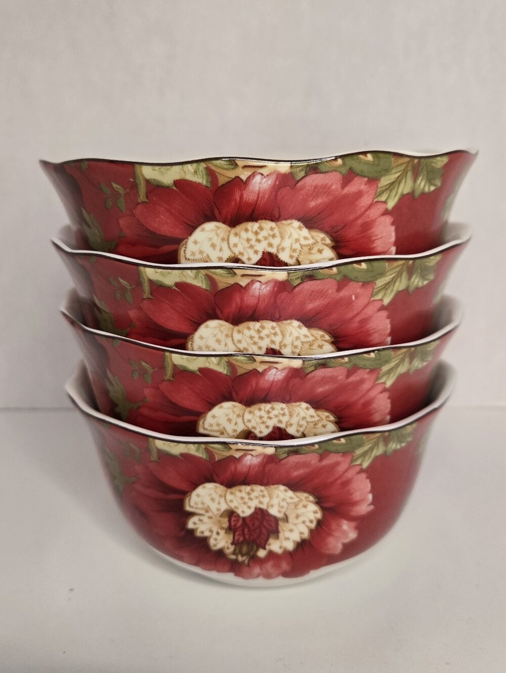 222 Fifth Fleur Rogue Cereal Soup Dessert Accent Bowls Scalloped Rim Set Of 4
